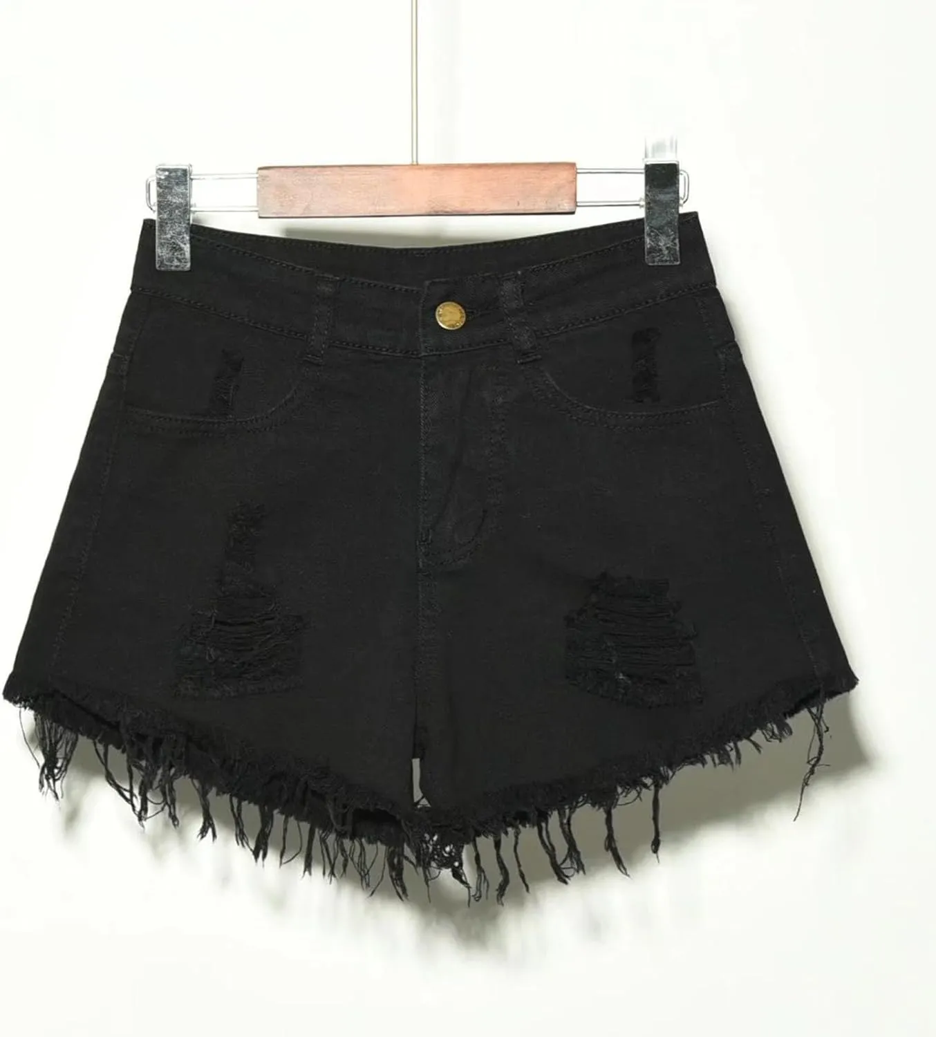 Plus Size Women Denim Shorts Summer Casual Jean Shorts Ladies High Waisted Frayed Hem Ripped Jeans Fringe Jeans Shorts