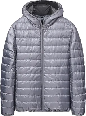 Puffer Jacket for Men Hoodie Warm Down Full Zip Jacket Lightweight Quilted Outwear Windproof Winter Puffer Coat