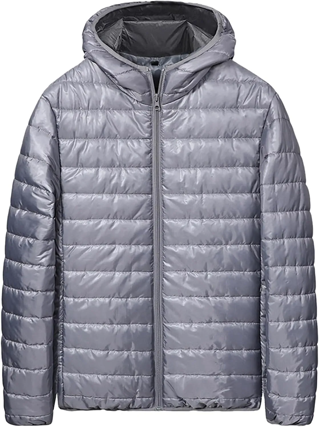 Puffer Jacket for Men Hoodie Warm Down Full Zip Jacket Lightweight Quilted Outwear Windproof Winter Puffer Coat