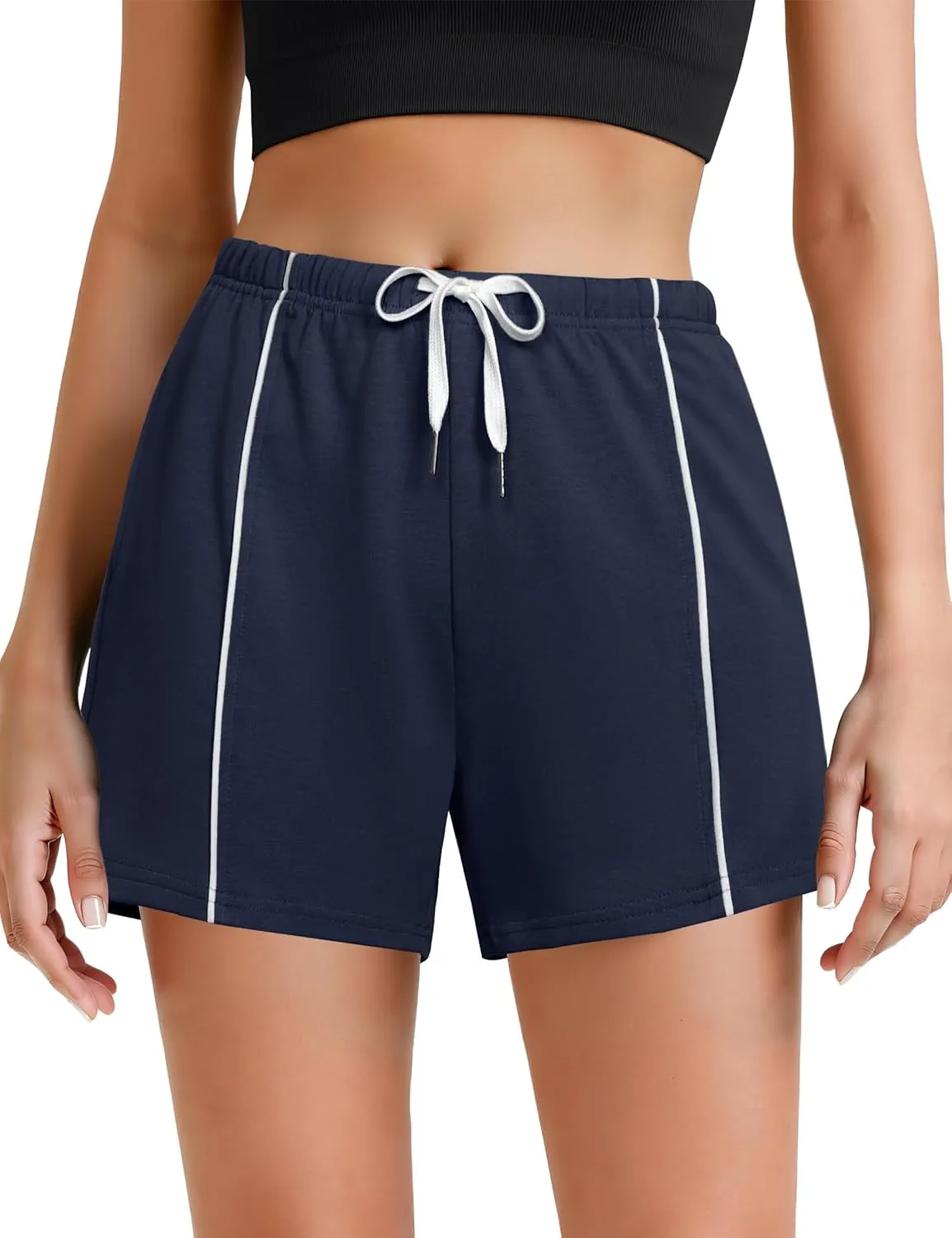 Quenteen Womens Sweat Shorts Cotton Lounge Shorts Casual Comfy Drawstring High Waist Running Shorts with Pockets