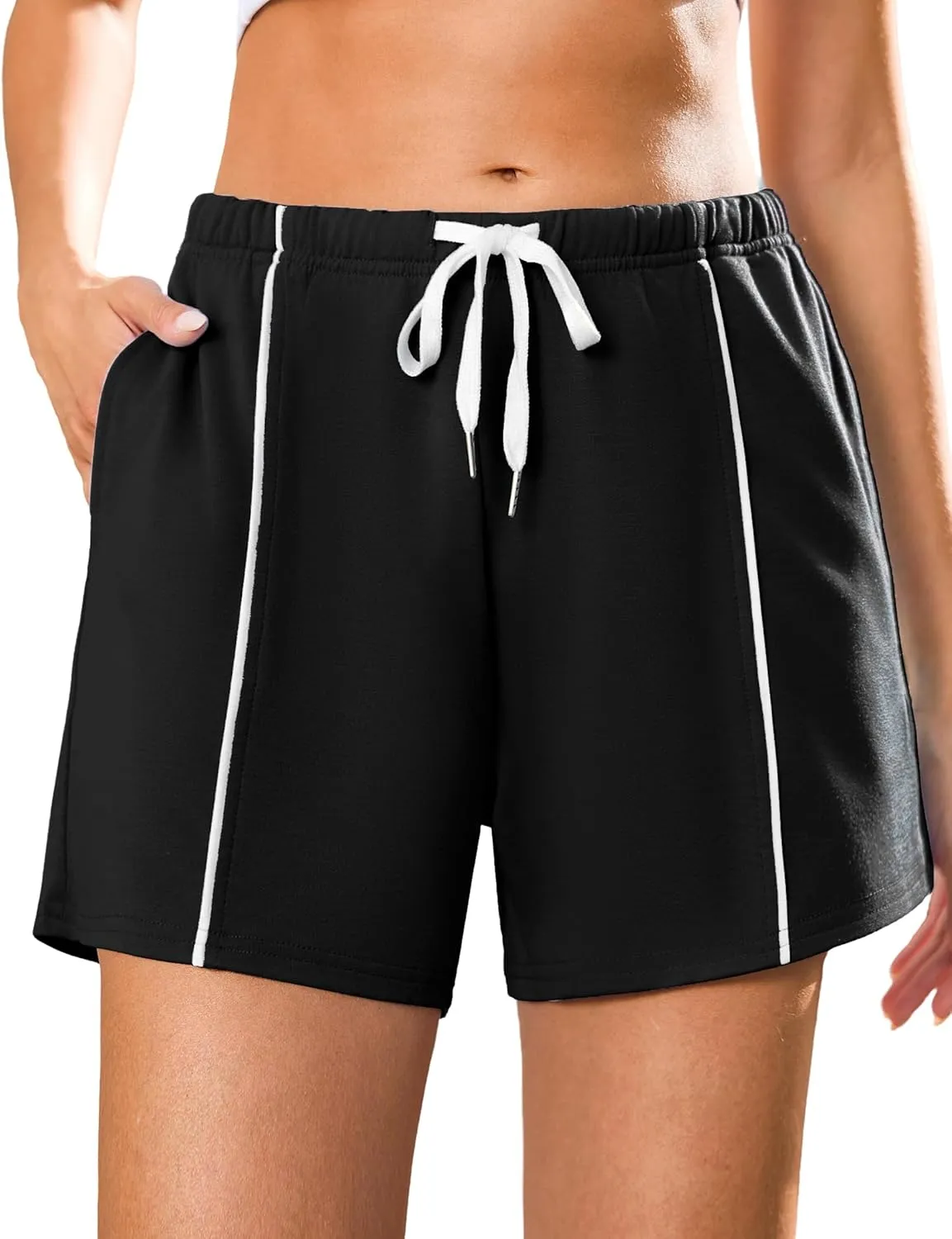 Quenteen Womens Sweat Shorts Cotton Lounge Shorts Casual Comfy Drawstring High Waist Running Shorts with Pockets