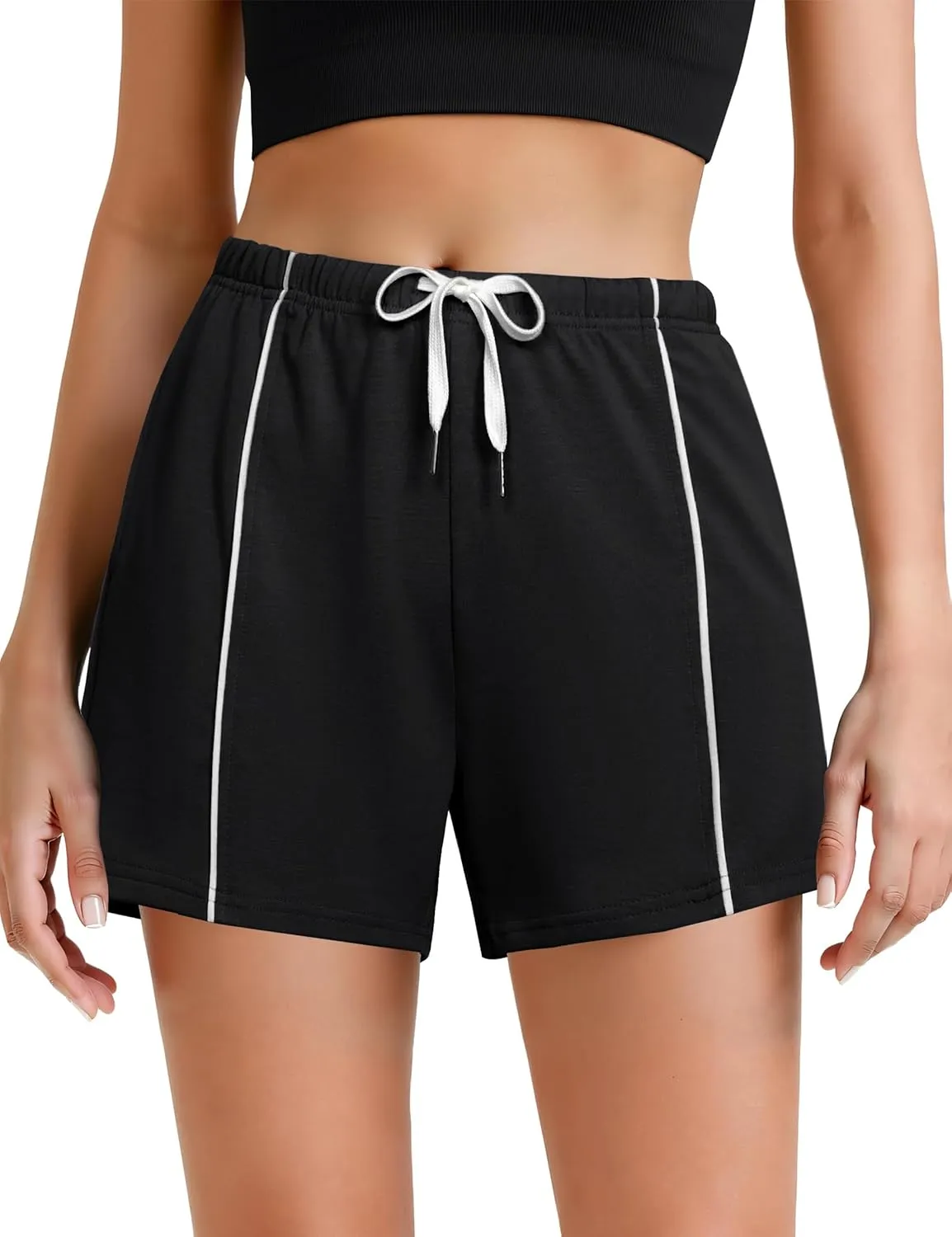 Quenteen Womens Sweat Shorts Cotton Lounge Shorts Casual Comfy Drawstring High Waist Running Shorts with Pockets