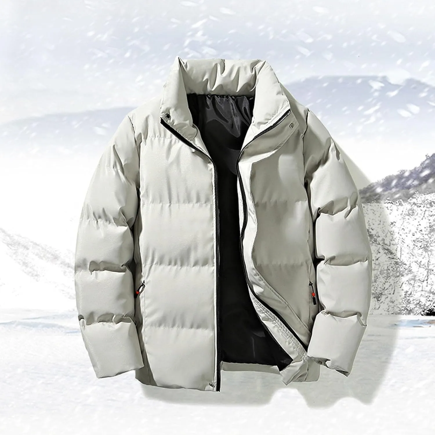 Quilted Full Zip Puffer Jacket Men Thicken Stand Collar down Jacket Windproof Insulated Winter Warm Puffy Ski Coat Outwear