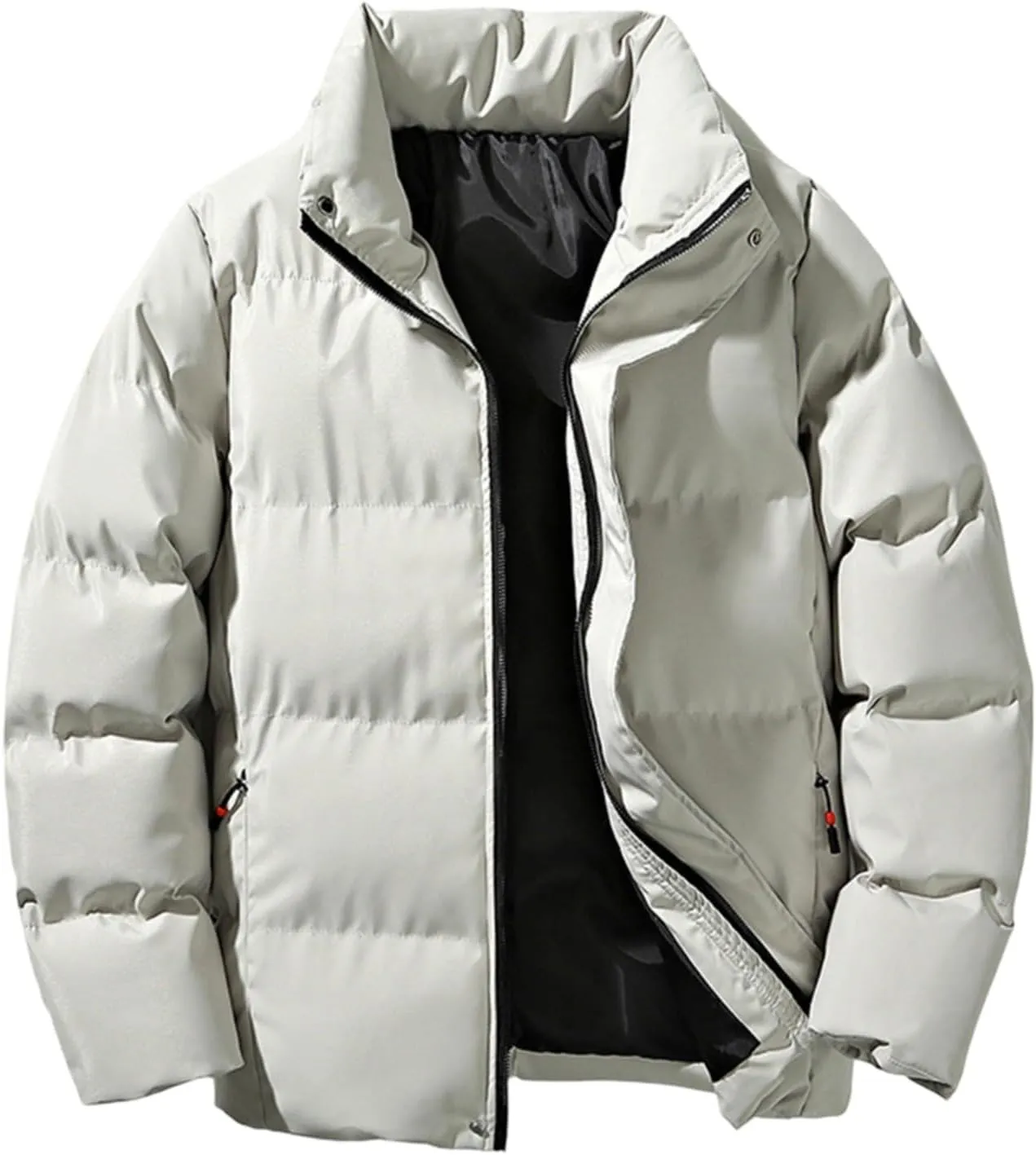 Quilted Full Zip Puffer Jacket Men Thicken Stand Collar down Jacket Windproof Insulated Winter Warm Puffy Ski Coat Outwear
