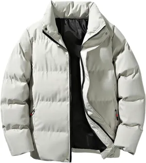 Quilted Full Zip Puffer Jacket Men Thicken Stand Collar down Jacket Windproof Insulated Winter Warm Puffy Ski Coat Outwear