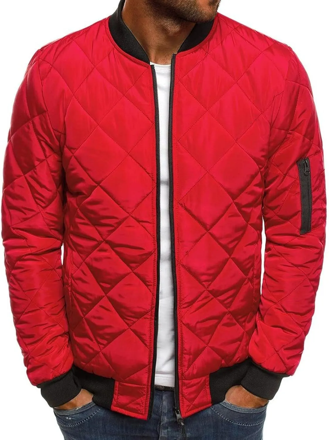 Quilted Insulated Jacket Mens Lightweight Puffer Jacket Zip up Padded Coat Warm Down Jacket Casual Winter Coats