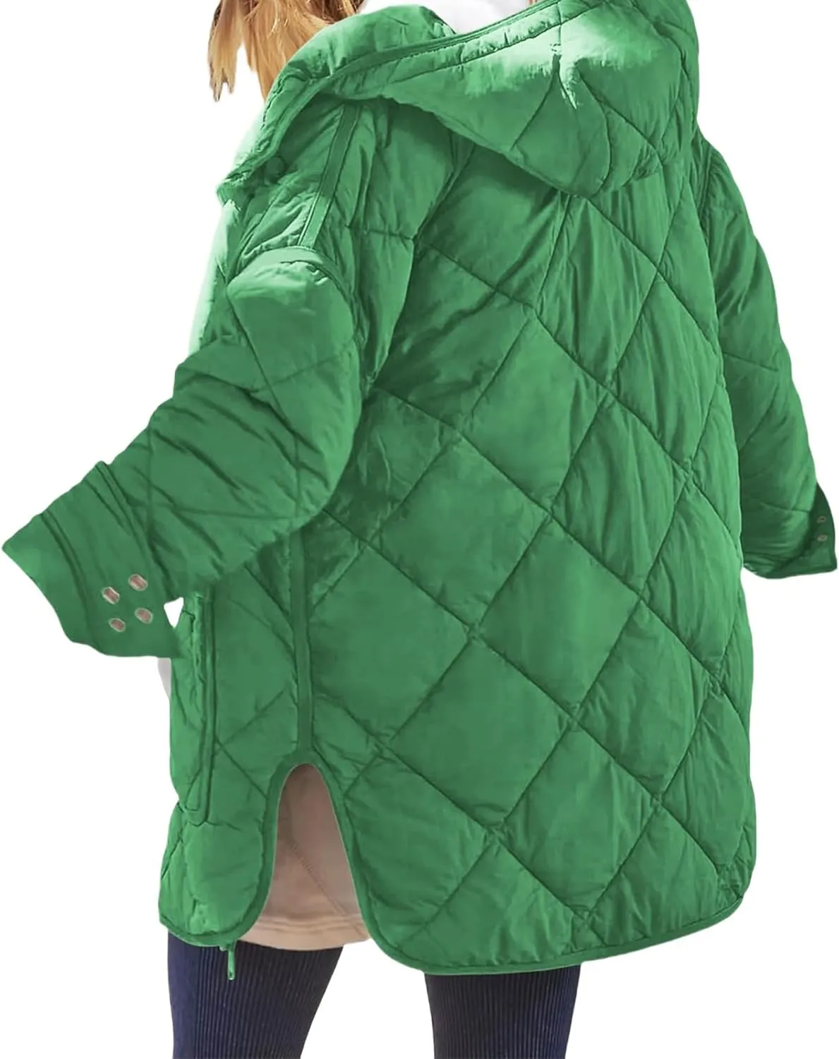 Quilted Jackets for Women Lightweight Puffer Jacket Hooded Long Sleeve Zip Up Winter Coat Dolman Warm Outwear Pockets
