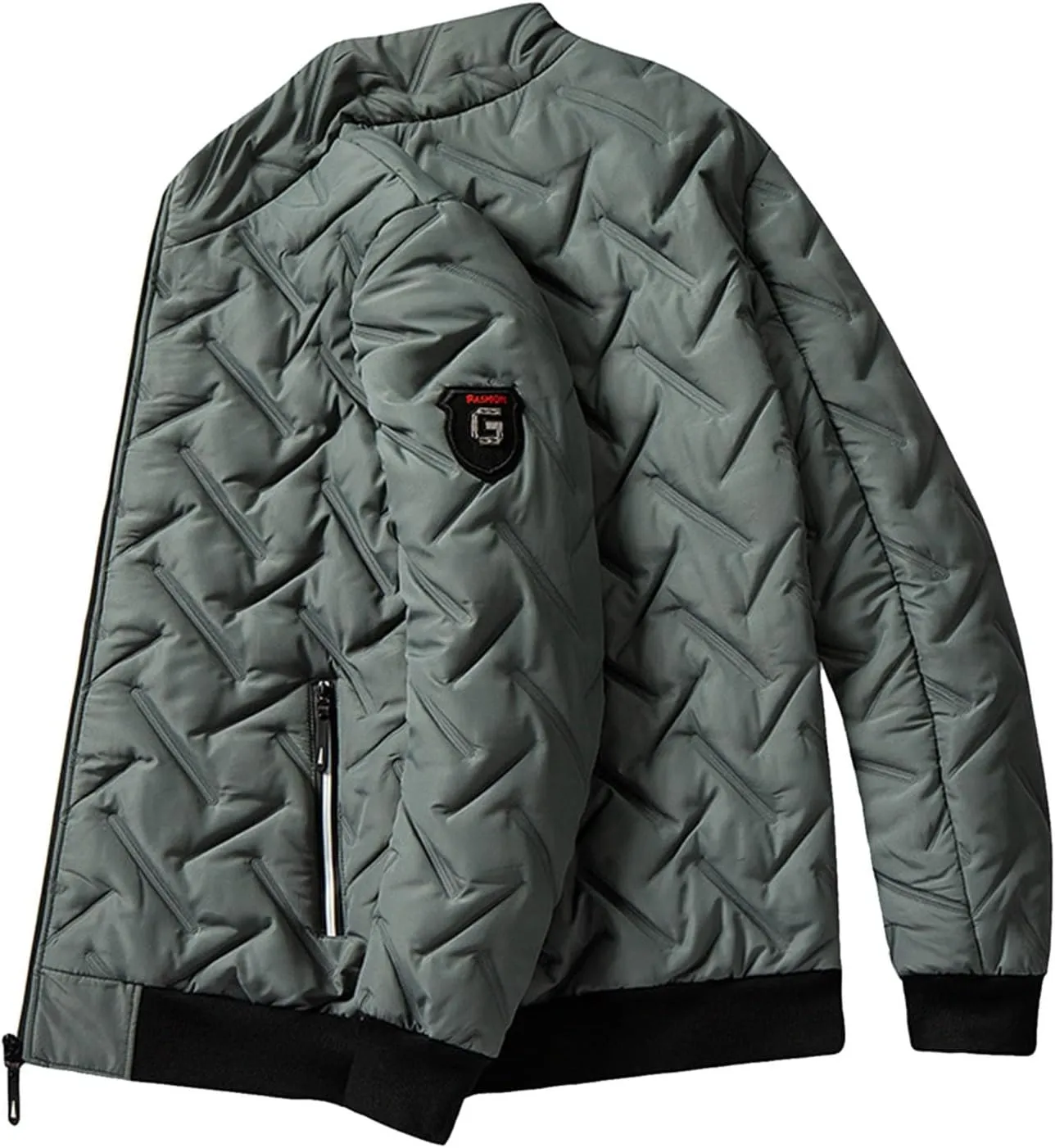 Quilted Lightweight Puffer Jacket for Men Zip up Insulated Stand Collar Winter Warm Coat Windproof down Jacket Outwear