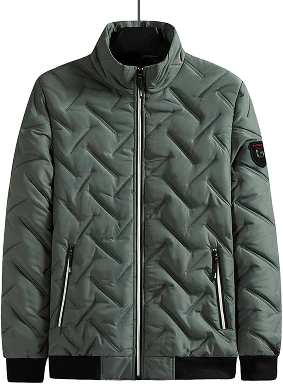 Quilted Lightweight Puffer Jacket for Men Zip up Insulated Stand Collar Winter Warm Coat Windproof down Jacket Outwear