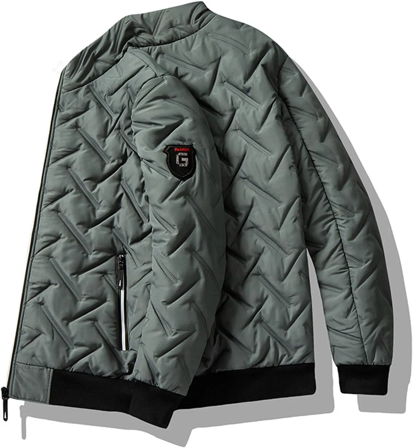 Quilted Lightweight Puffer Jacket for Men Zip up Insulated Stand Collar Winter Warm Coat Windproof down Jacket Outwear