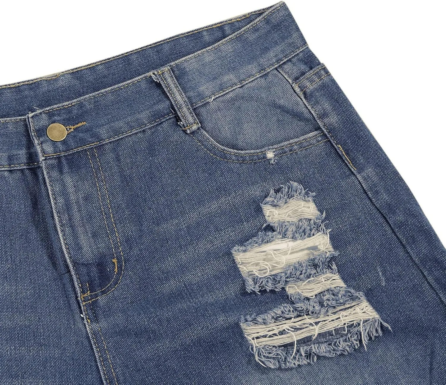 Ripped Jeans Shorts Womens High Waisted Stretchy Frayed Hem Distressed Denim Shorts Summer Hot Shorts with Pockets