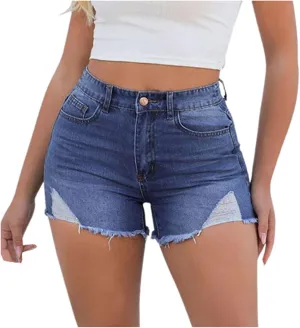 Ripped Jeans Shorts Womens High Waisted Stretchy Frayed Hem Distressed Denim Shorts Summer Hot Shorts with Pockets