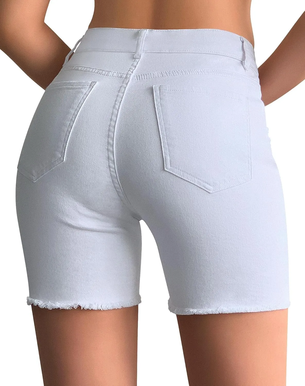 roswear Women’s Casual Summer Ripped High Waisted Denim Shorts Stretch Distressed Frayed Raw Hem Jean Shorts