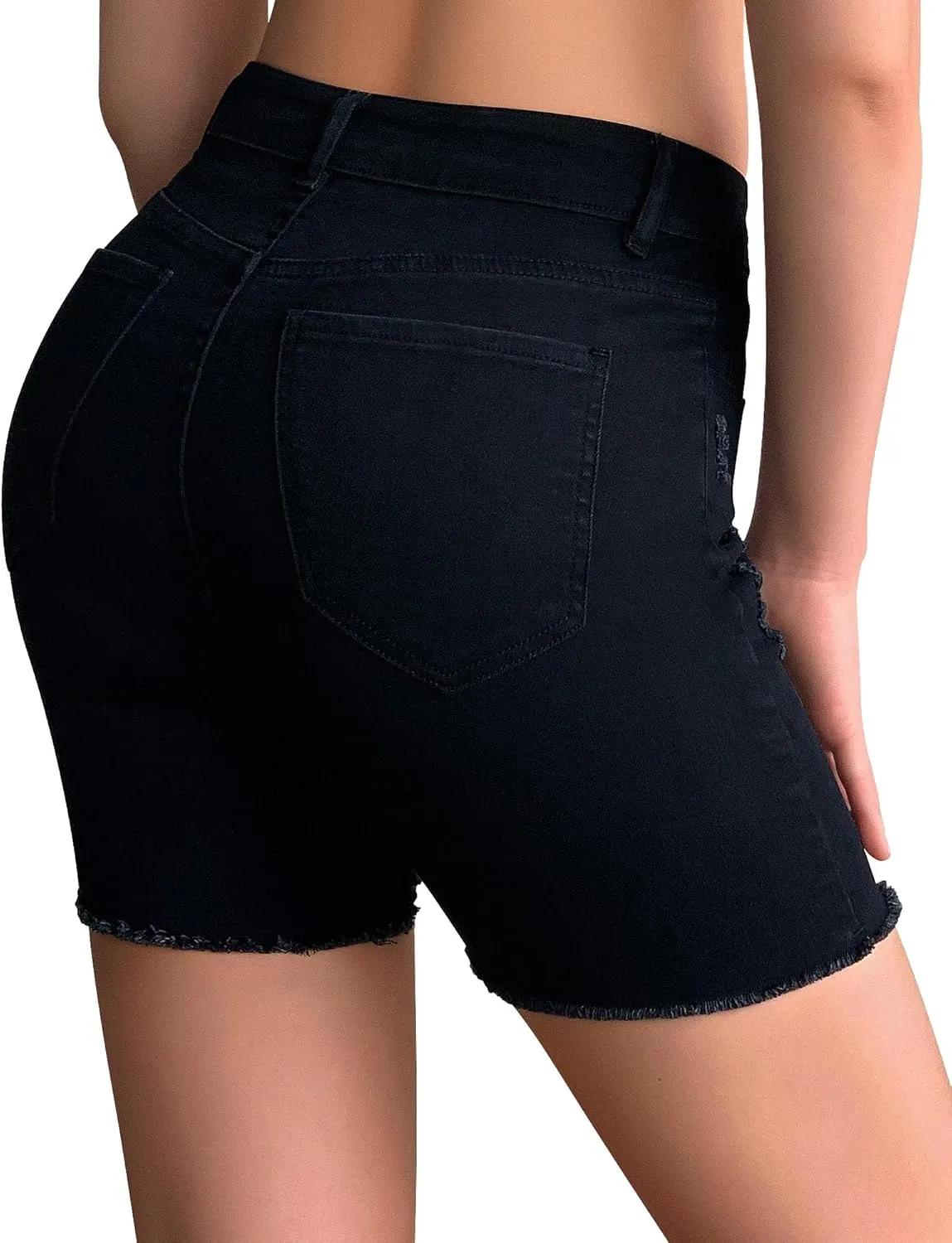 roswear Women’s Casual Summer Ripped High Waisted Denim Shorts Stretch Distressed Frayed Raw Hem Jean Shorts
