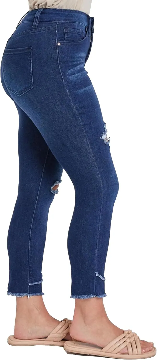 Royalty For Me Womens Women's Petite Skinny High Rise Ankle Jean with Slanted Double Frayed Hem Sustainable