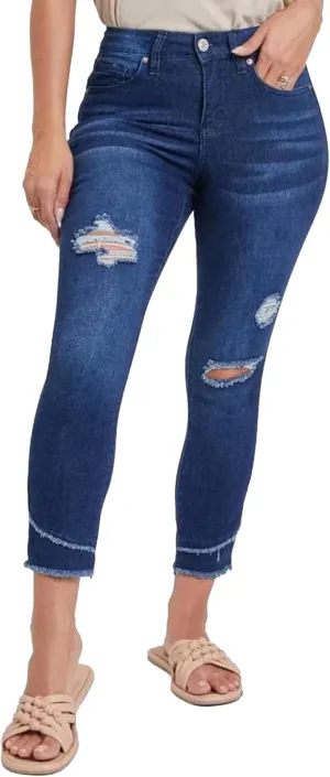 Royalty For Me Womens Women's Petite Skinny High Rise Ankle Jean with Slanted Double Frayed Hem Sustainable