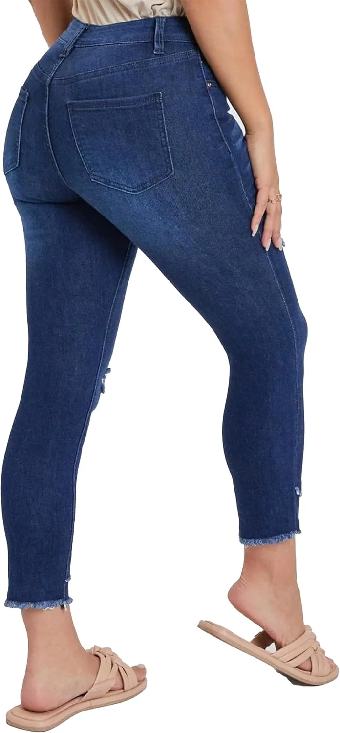 Royalty For Me Womens Women's Petite Skinny High Rise Ankle Jean with Slanted Double Frayed Hem Sustainable