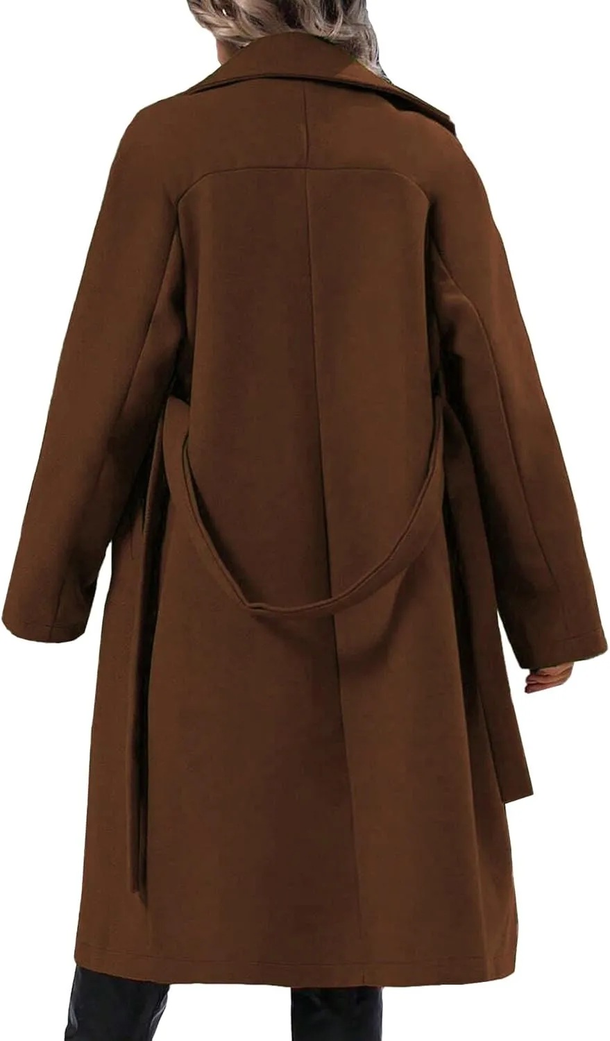SEMATOMALA Women's Oversized Double Breasted Wool Blend Long Coat with Belt Notched Lapel Winter Trench Coat