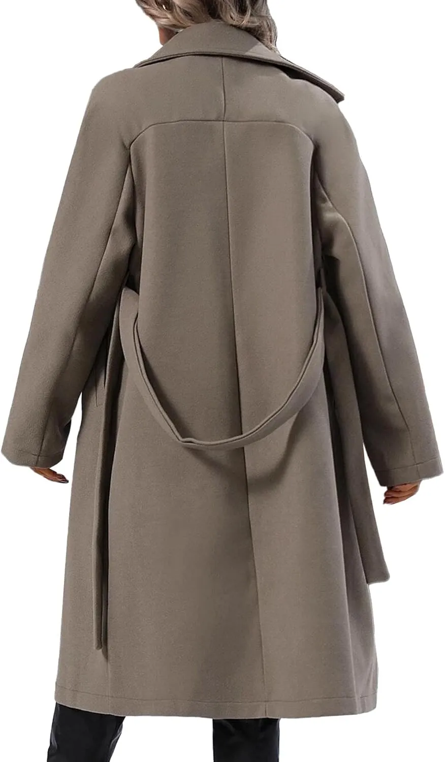 SEMATOMALA Women's Oversized Double Breasted Wool Blend Long Coat with Belt Notched Lapel Winter Trench Coat