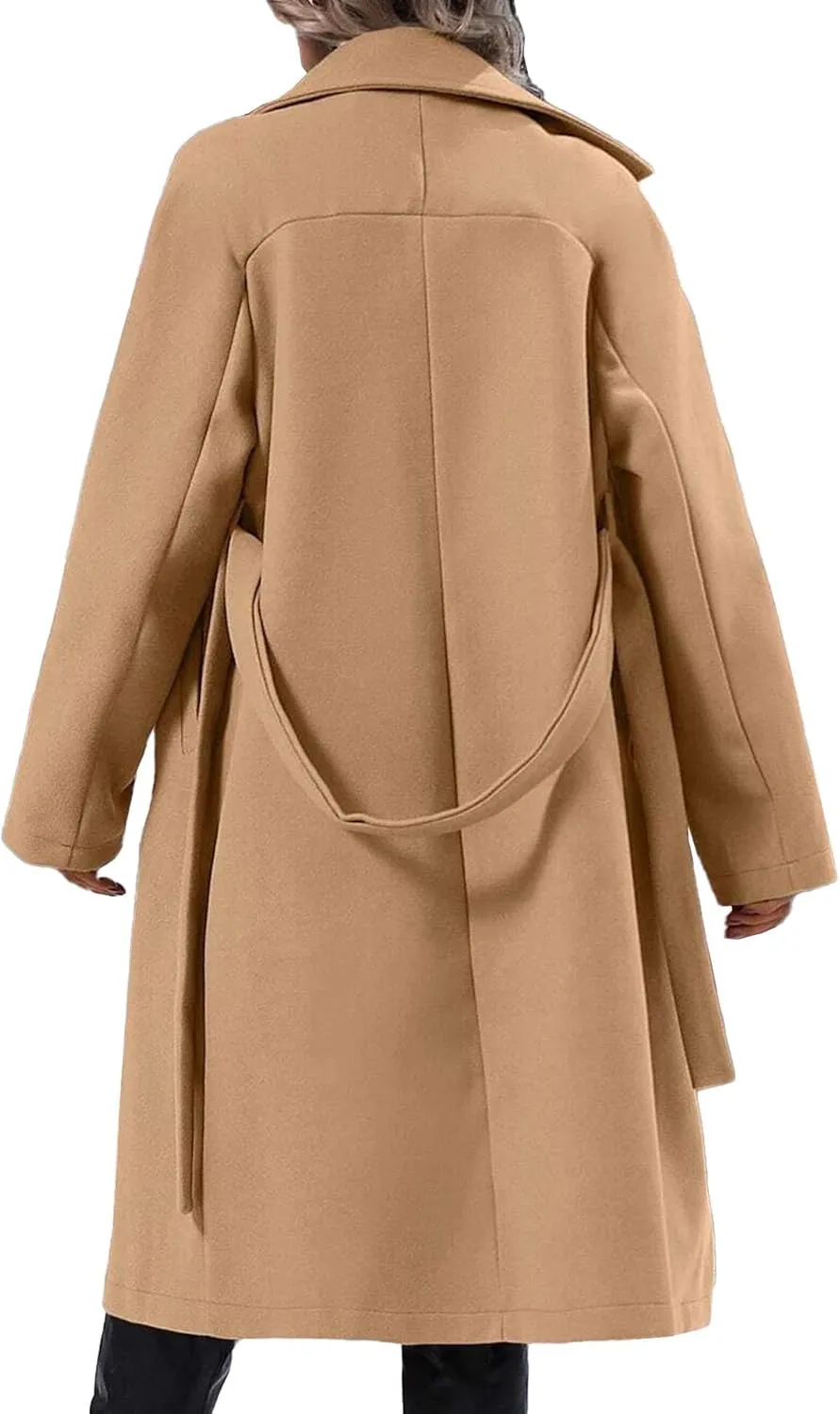SEMATOMALA Women's Oversized Double Breasted Wool Blend Long Coat with Belt Notched Lapel Winter Trench Coat