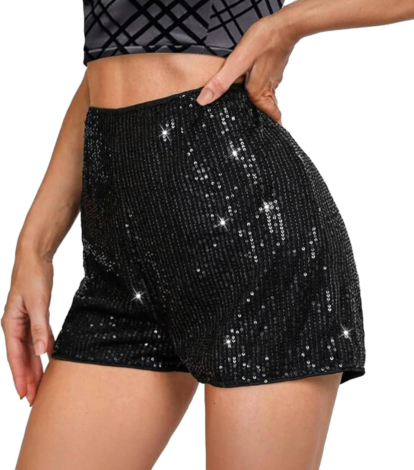 Sequin Shorts for Women High Waist Sparkly Rhinestone Shorts