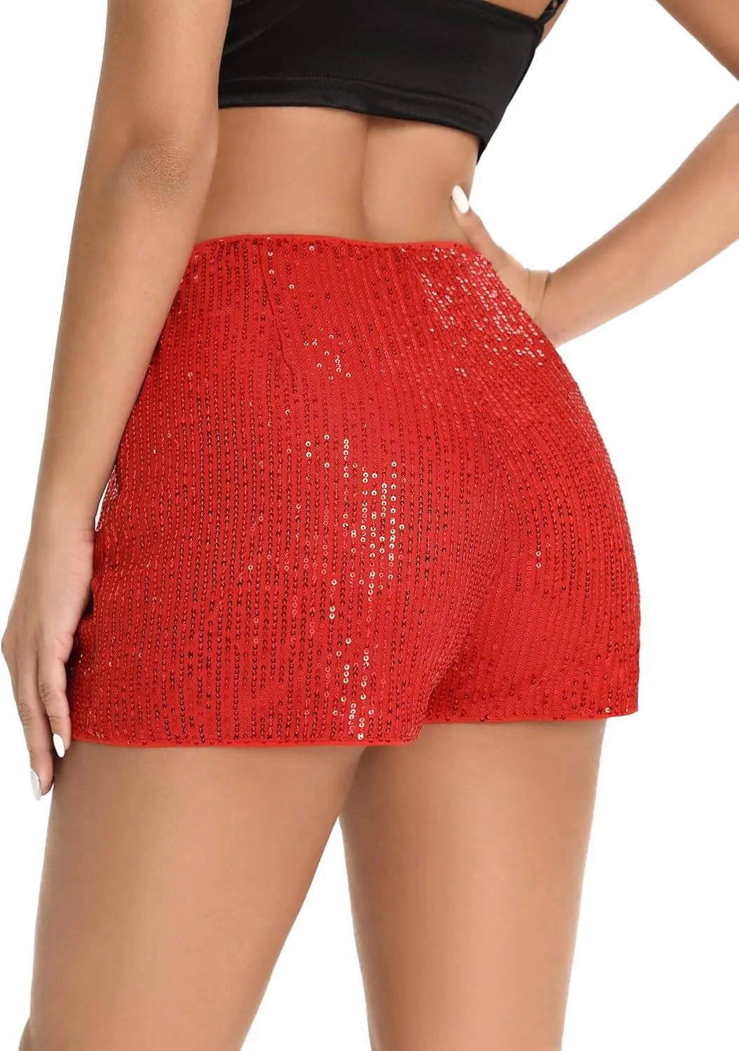 Sequin Shorts for Women High Waist Sparkly Rhinestone Shorts