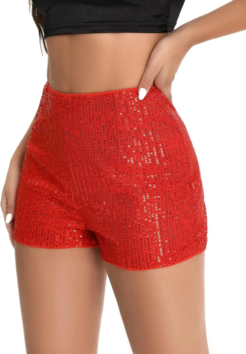 Sequin Shorts for Women High Waist Sparkly Rhinestone Shorts