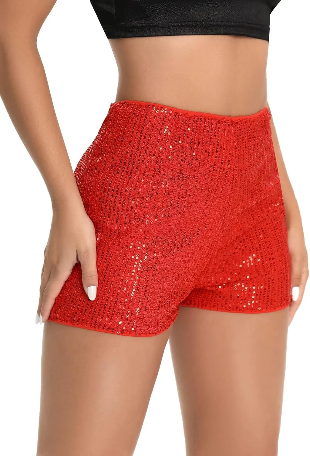 Sequin Shorts for Women High Waist Sparkly Rhinestone Shorts