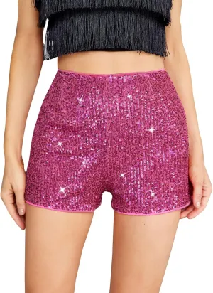 Sequin Shorts for Women High Waist Sparkly Rhinestone Shorts
