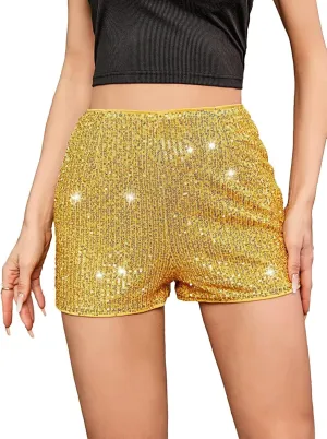 Sequin Shorts for Women High Waist Sparkly Rhinestone Shorts