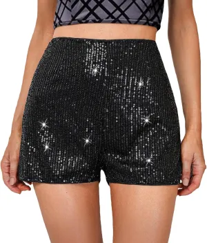 Sequin Shorts for Women High Waist Sparkly Rhinestone Shorts