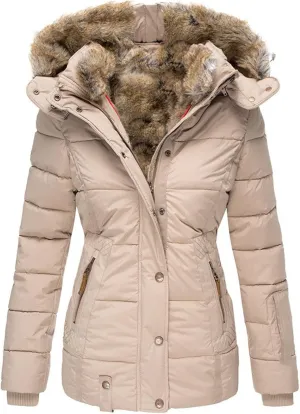SHAOBGE Girl Down Jacket Women's Warm Woolen Collar Cotton Jacket with Zipper Long Sleeved Slim Fitting Hooded Women's