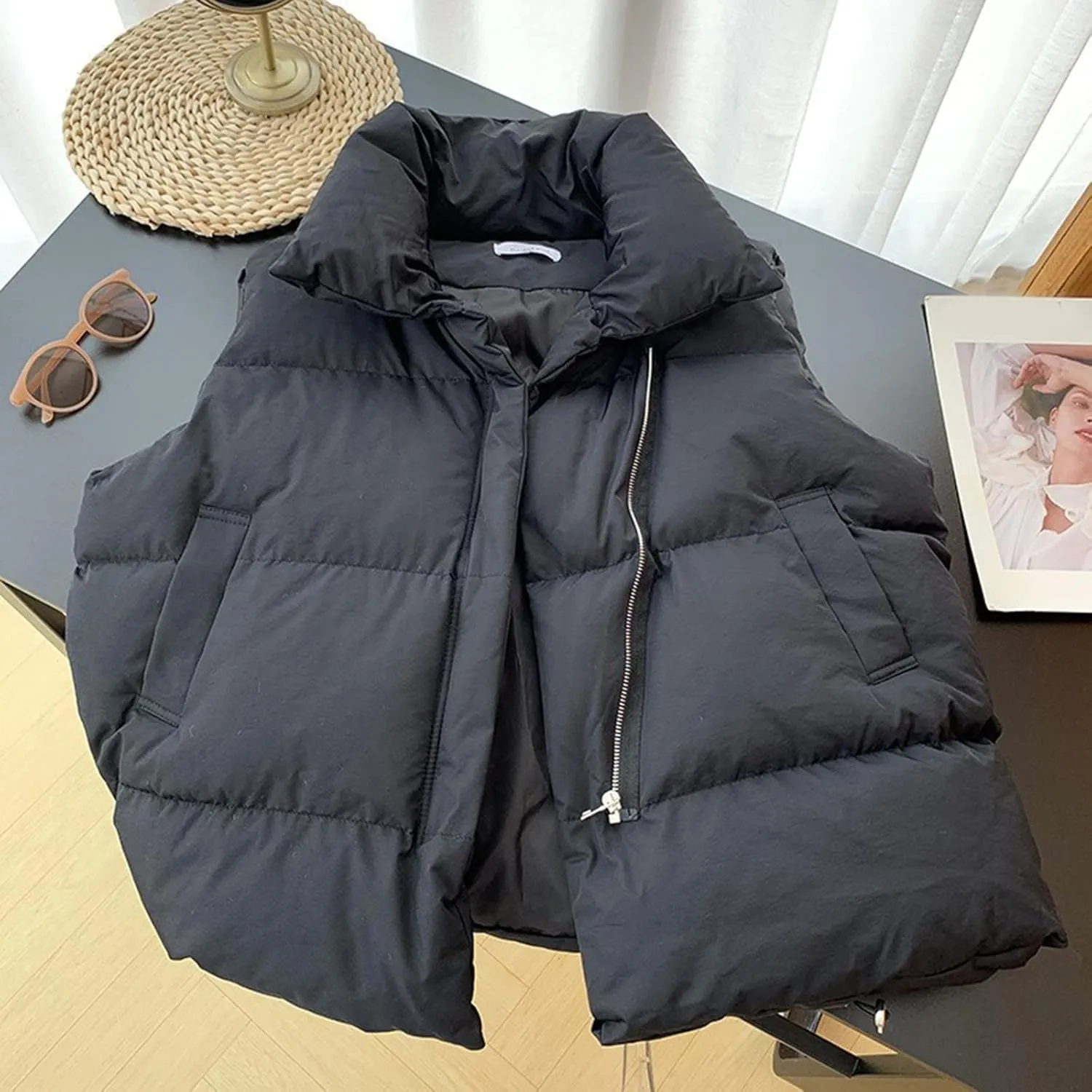 SHAOBGE Jacket and Coat for Women 2022 Autumn Winter Ladies Oversized Solid Puff Padded Vest Popular Coat