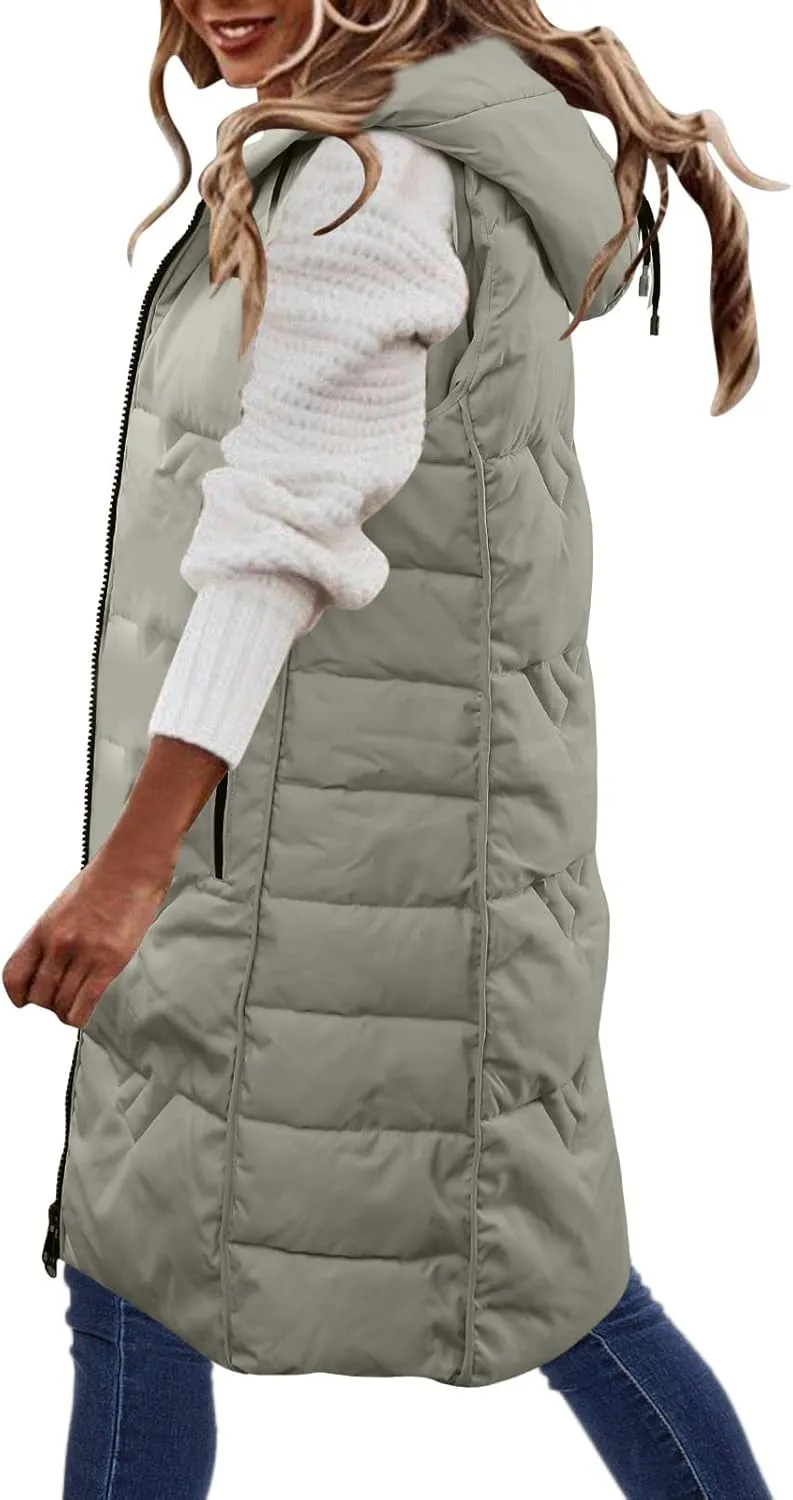 SHAOBGE Maternity Snow Jacket Womens Sleeveless Long Quilted Vest Hooded Button Down Puff Vest Cotton Padded Ladies Down