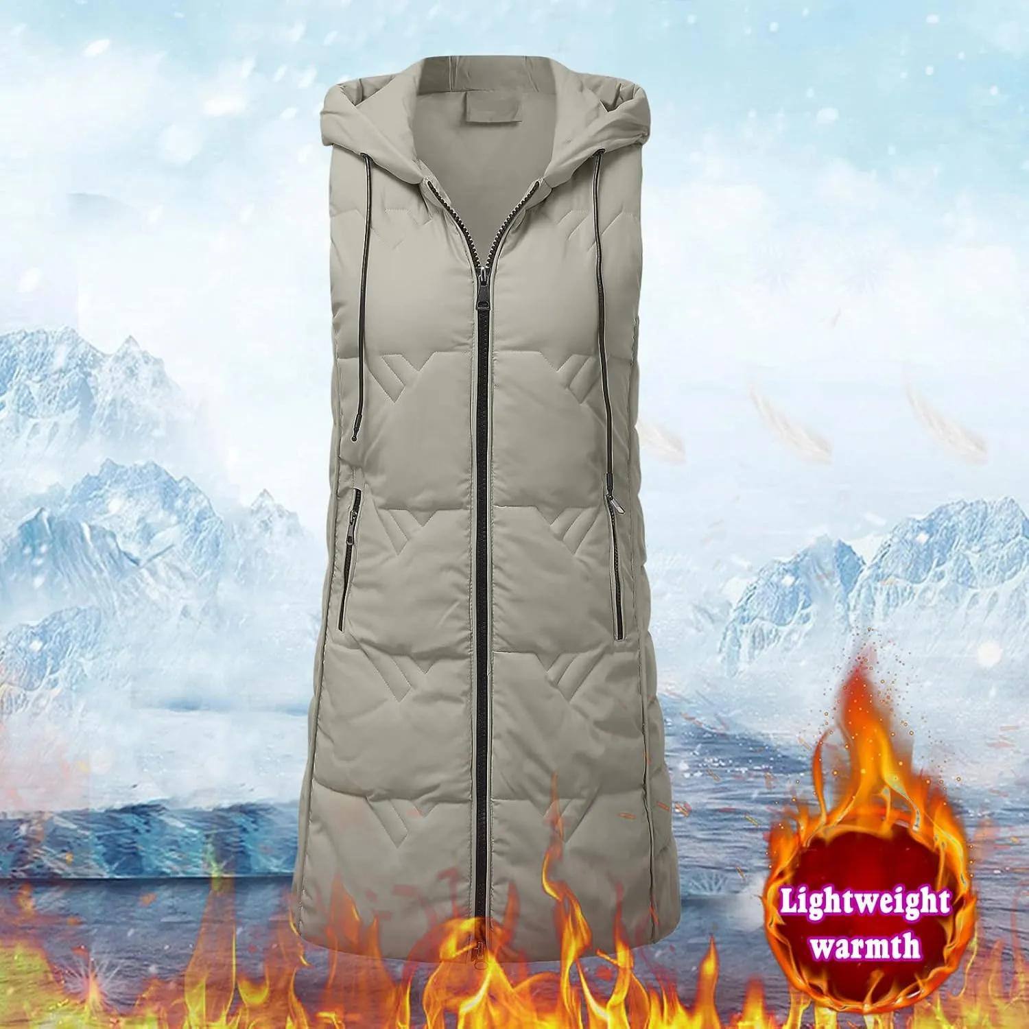 SHAOBGE Maternity Snow Jacket Womens Sleeveless Long Quilted Vest Hooded Button Down Puff Vest Cotton Padded Ladies Down