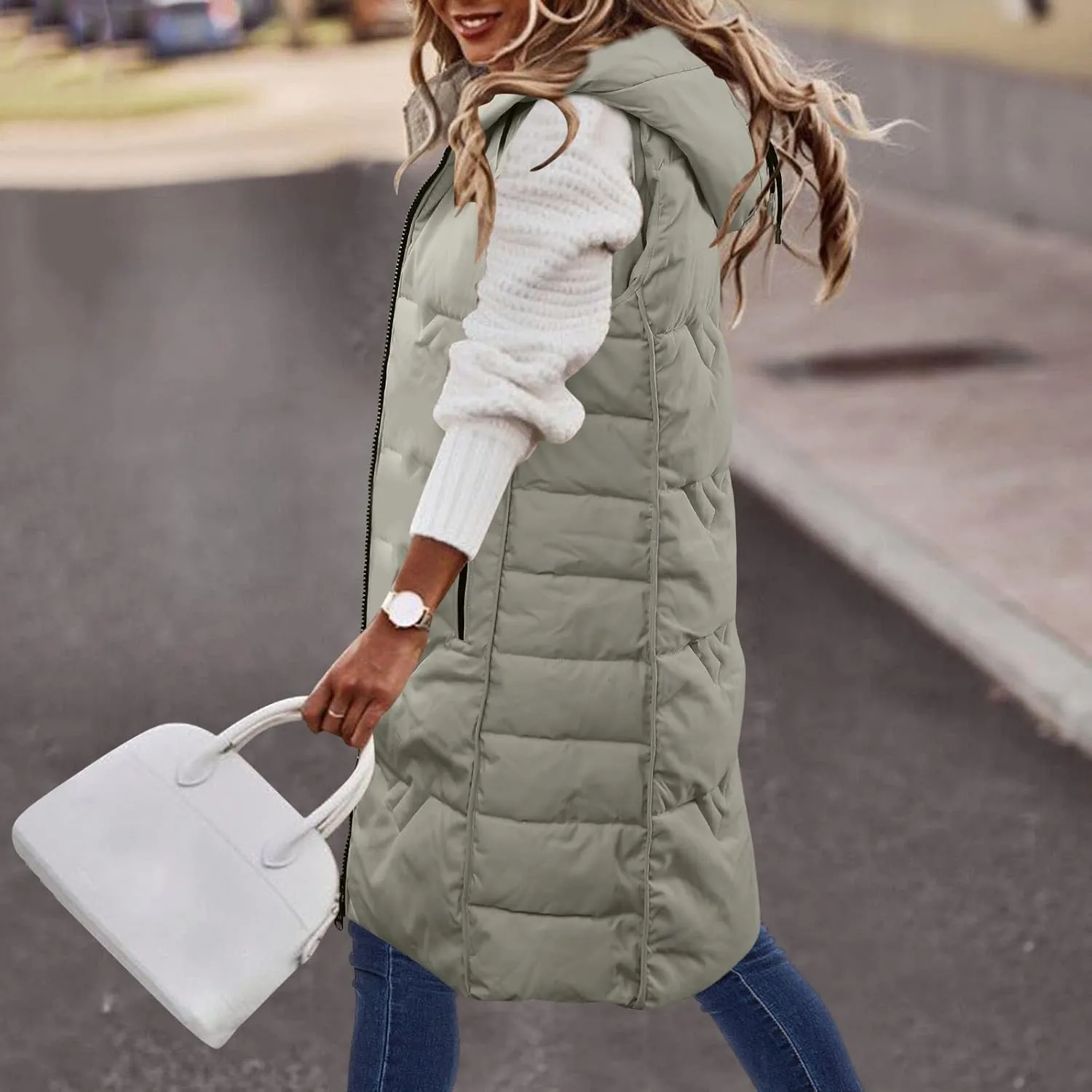 SHAOBGE Maternity Snow Jacket Womens Sleeveless Long Quilted Vest Hooded Button Down Puff Vest Cotton Padded Ladies Down