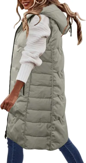 SHAOBGE Maternity Snow Jacket Womens Sleeveless Long Quilted Vest Hooded Button Down Puff Vest Cotton Padded Ladies Down