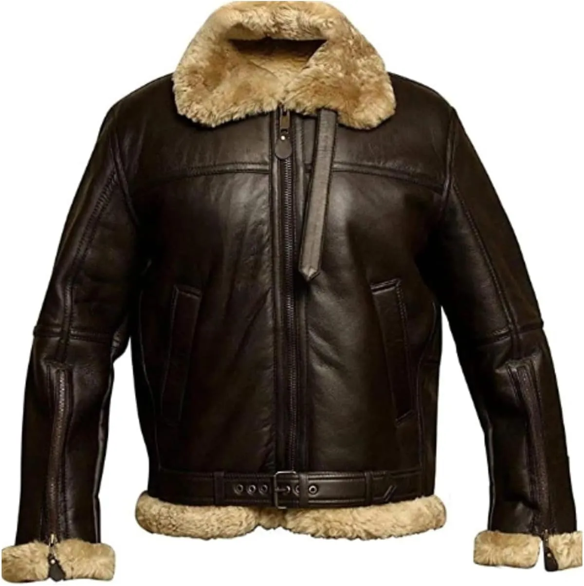 Sheepskin Leather Jacket Men Aviator Shearling B3 Bomber Jacket PU Zip Up Moto Biker Coat Thick Winter Fur Coat Outwear