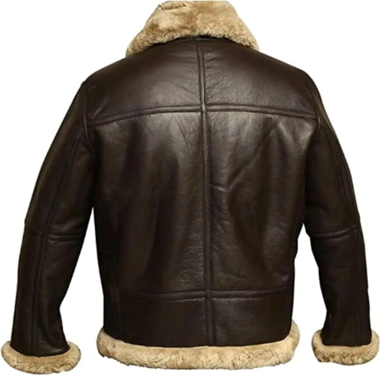 Sheepskin Leather Jacket Men Aviator Shearling B3 Bomber Jacket PU Zip Up Moto Biker Coat Thick Winter Fur Coat Outwear