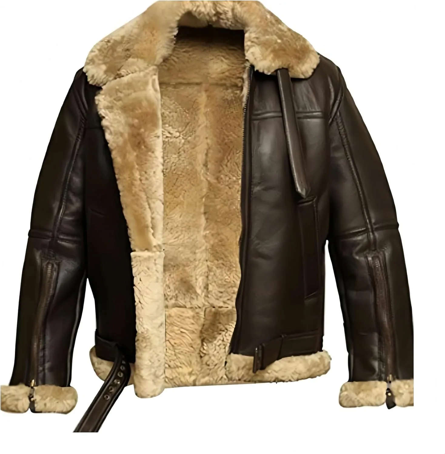 Sheepskin Leather Jacket Men Aviator Shearling B3 Bomber Jacket PU Zip Up Moto Biker Coat Thick Winter Fur Coat Outwear
