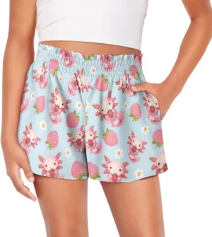 Shorts for Girls 3-16Y Athletic Shorts Summer High Waist Running Shorts Soft Dance Yoga Shorts with Pockets