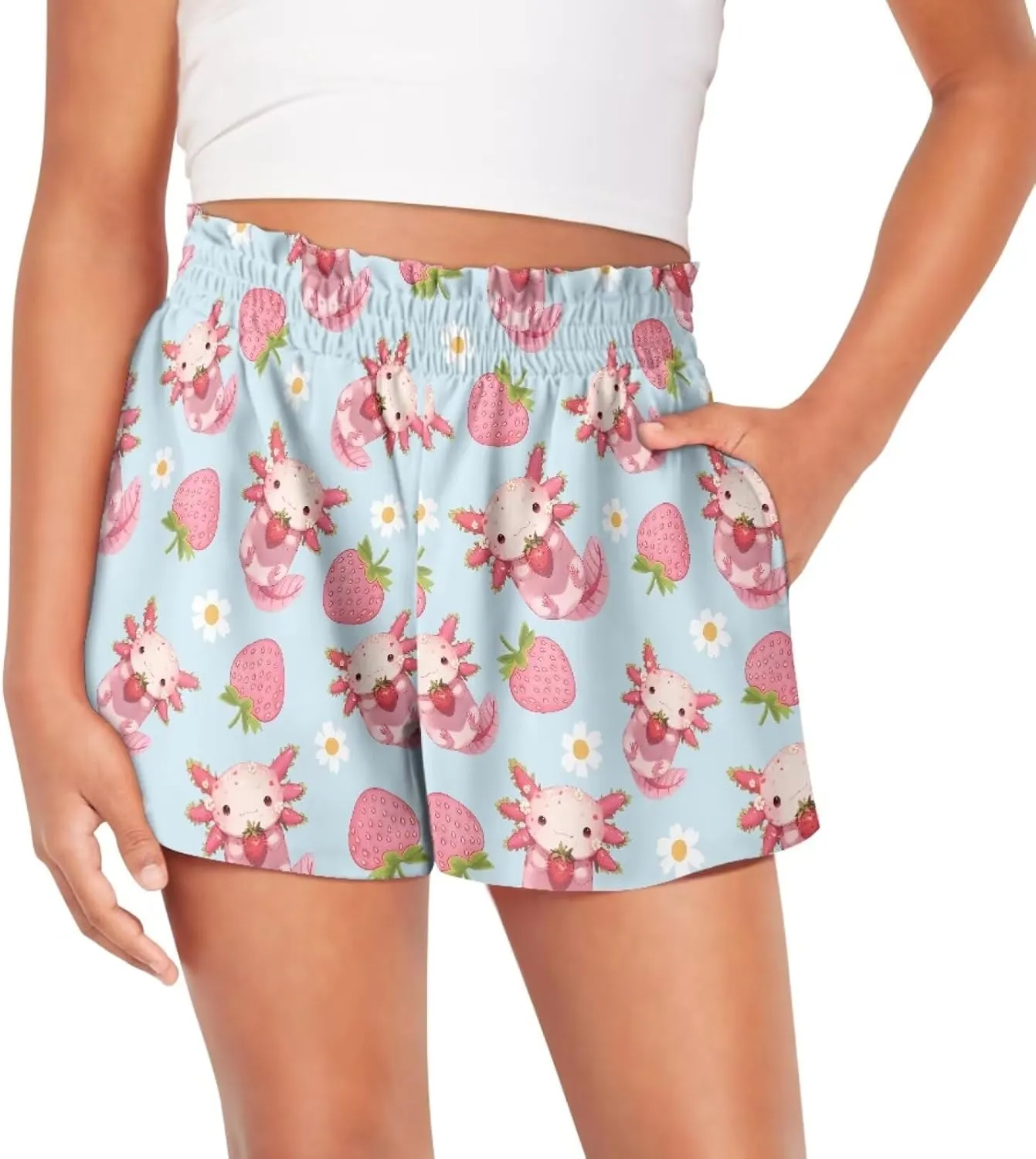 Shorts for Girls 3-16Y Athletic Shorts Summer High Waist Running Shorts Soft Dance Yoga Shorts with Pockets