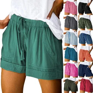 Shorts for Women Trendy Elastic High Waist Drawstring Casual Summer Shorts with Pocket Plus Size Lounge Shorts