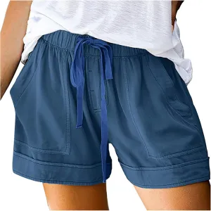 Shorts for Women Trendy Elastic High Waist Drawstring Casual Summer Shorts with Pocket Plus Size Lounge Shorts