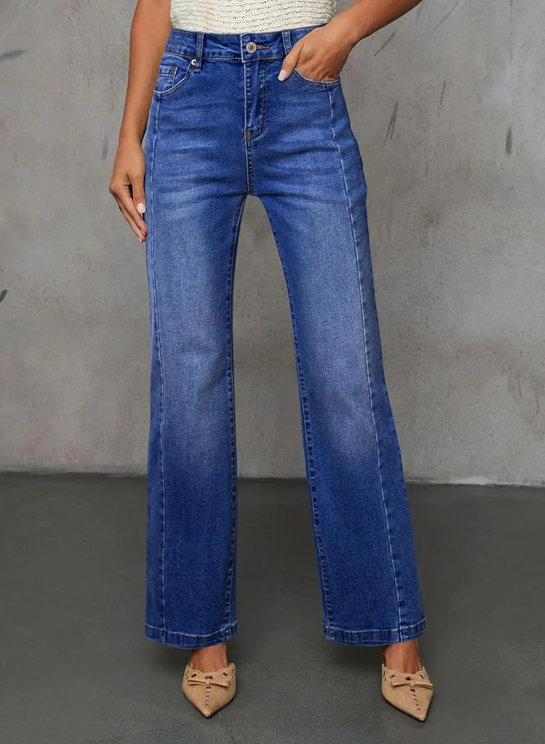 Sidefeel Women's High Waist Zimbaplatinum Jeans Stretch Skinny Slims Ankle Bootcut Jeans with Pockets