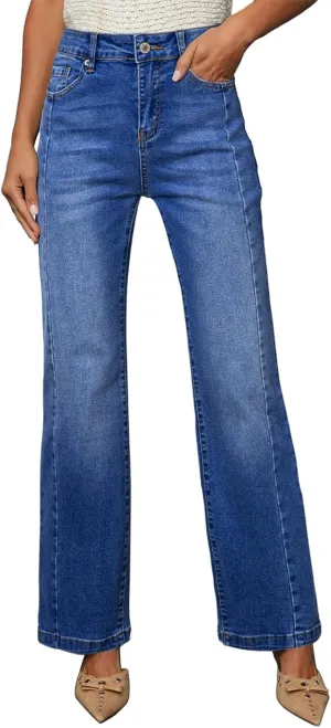 Sidefeel Women's High Waist Zimbaplatinum Jeans Stretch Skinny Slims Ankle Bootcut Jeans with Pockets