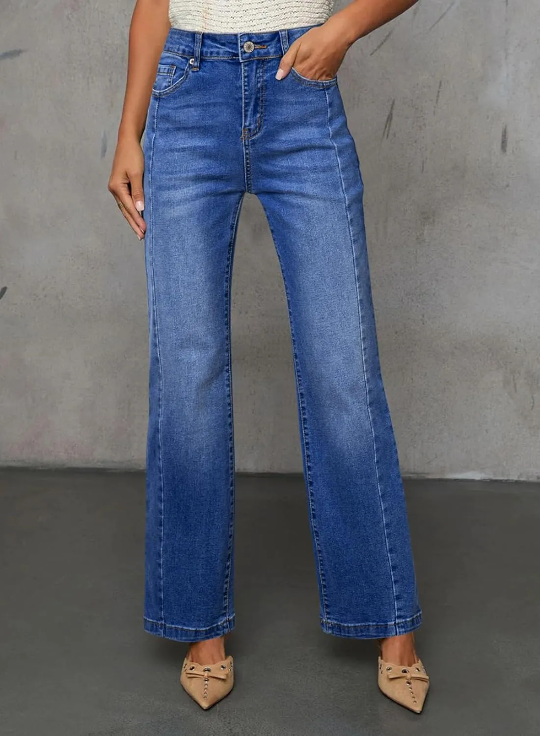 Sidefeel Women's High Waist Zimbaplatinum Jeans Stretch Skinny Slims Ankle Bootcut Jeans with Pockets
