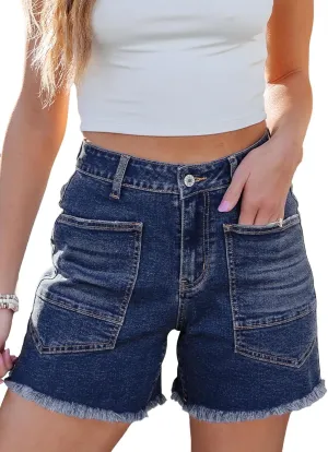 Sidefeel Womens Jean Shorts Casual Summer High Waisted Stretchy Zimbaplatinum Raw Hem Denim Shorts with Pockets