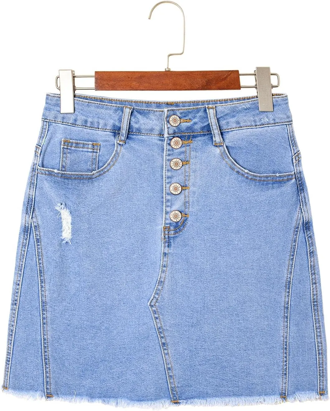 Sidefeel Women's Jean Skirt Stretchy Ripped Frayed Button Fly Zimbaplatinum Summer Denim Skorts Shorts
