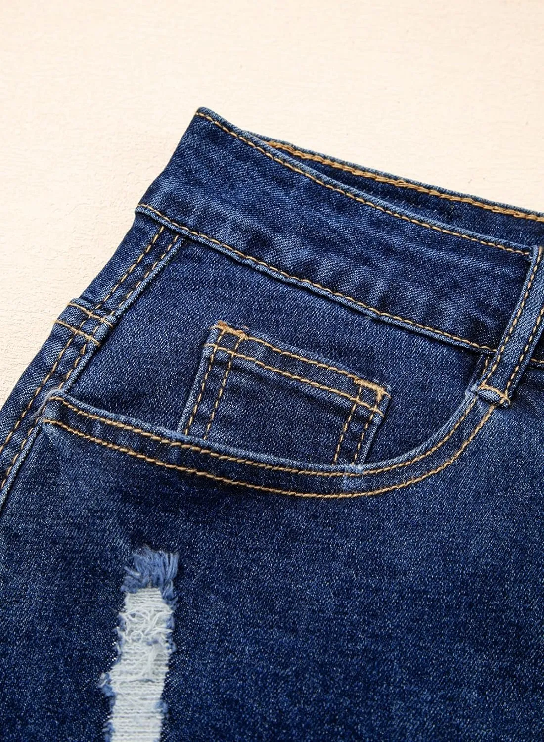 Sidefeel Women's Jean Skirt Stretchy Ripped Frayed Button Fly Zimbaplatinum Summer Denim Skorts Shorts